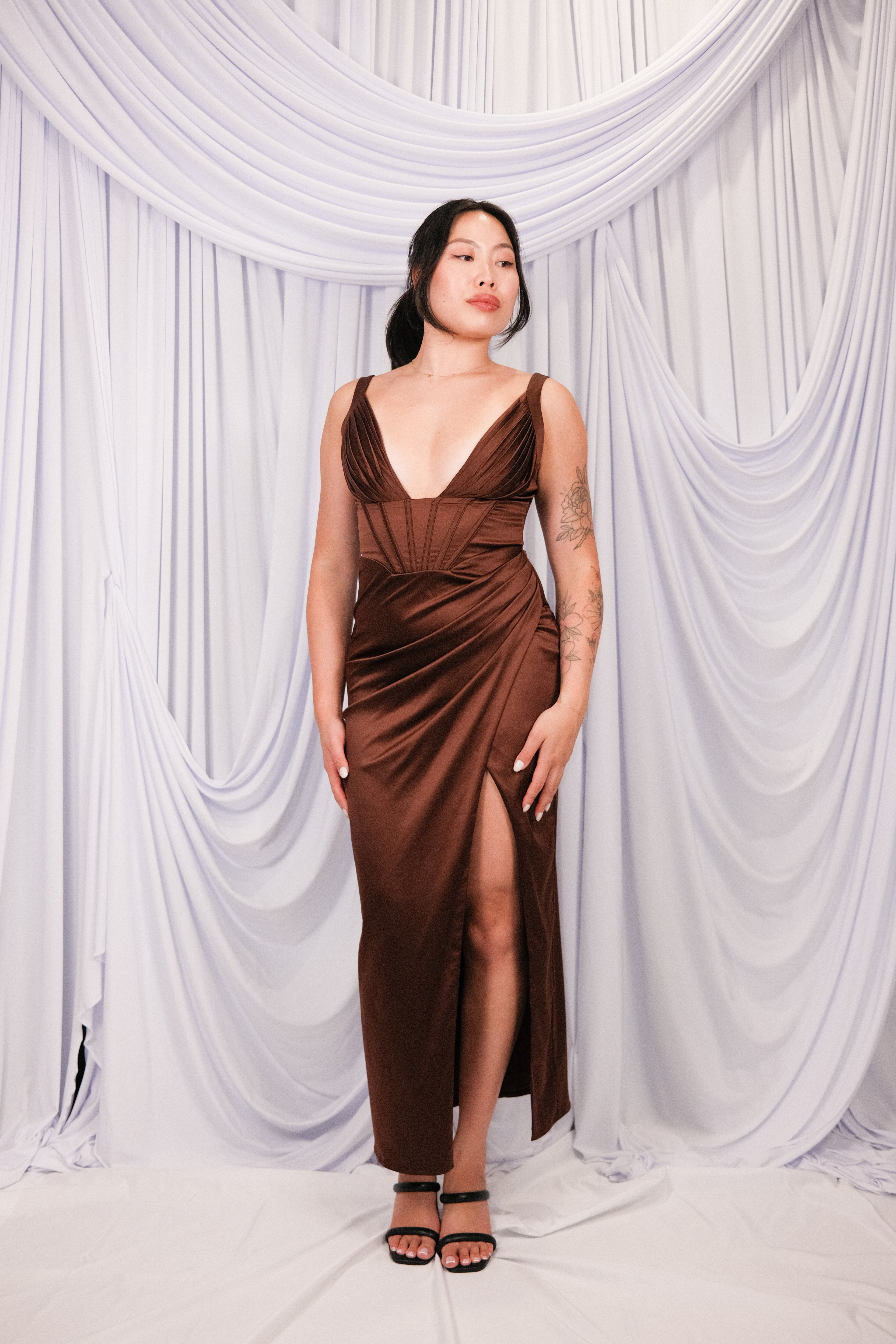 cordelia maxi dress chocolate Cordelia Corset Poplin Midi Dress - Chocolate
